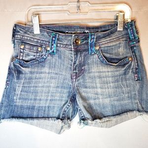 Cowgirl Tuff Co. Denim Shorts Aztec Sequin Bling Size 25
